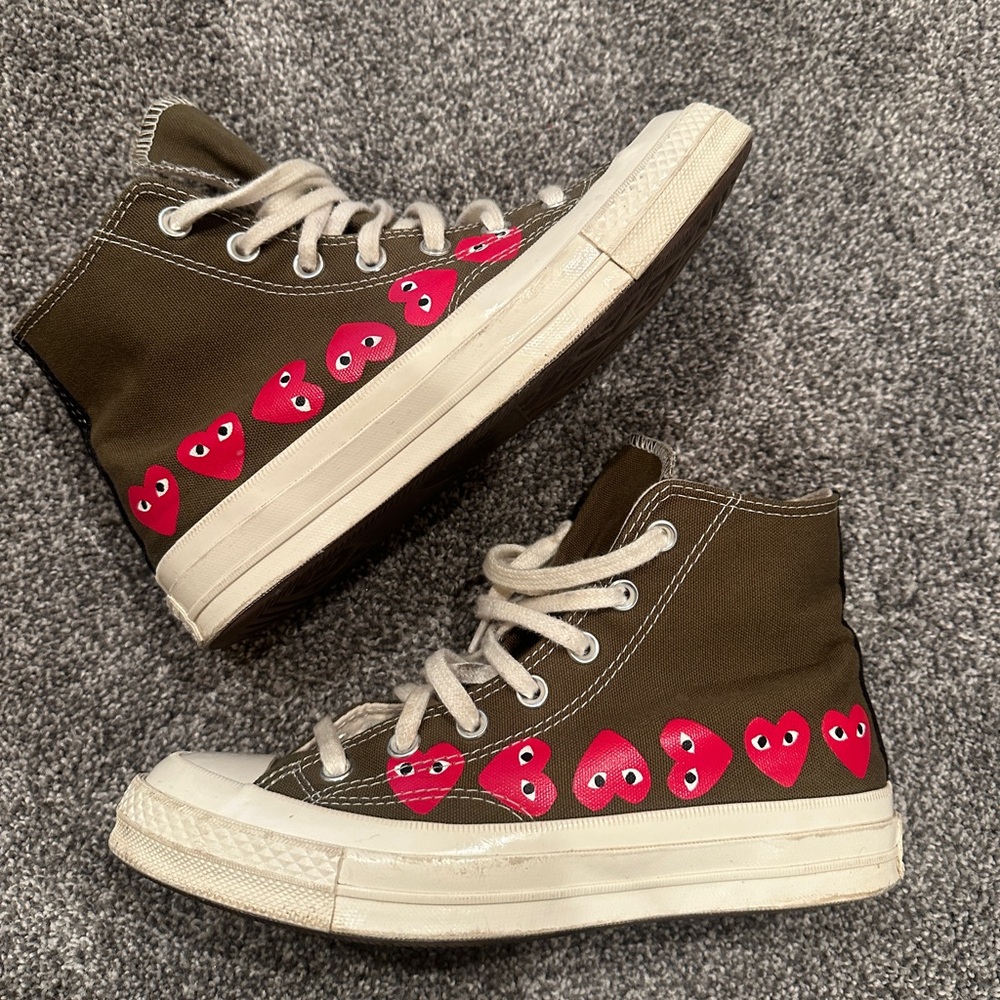 Converse X Comme des Garçons PLAY High-Top Sneakers - Olive and White